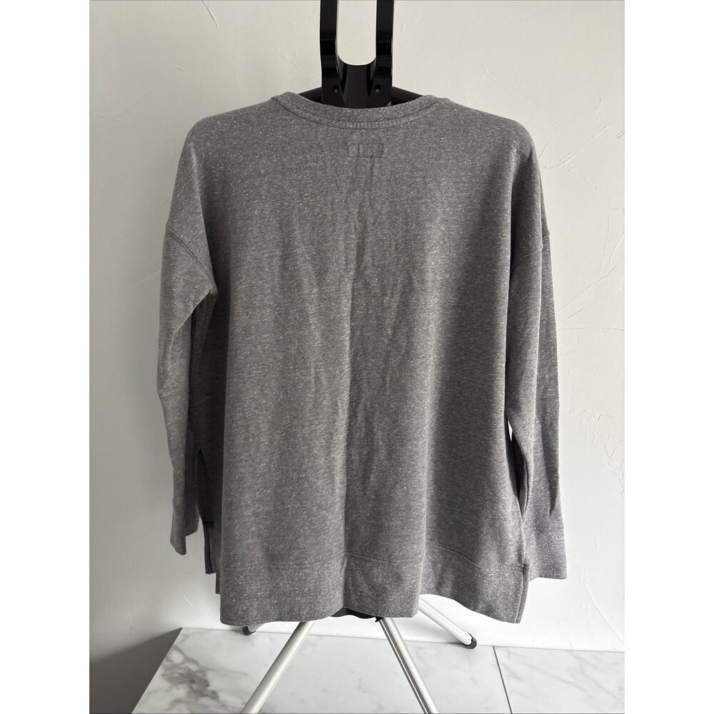 Lucky Brand Women Medium Gray Distressed American Flag USA Pullover Sweatshirt - Picture 4 of 10